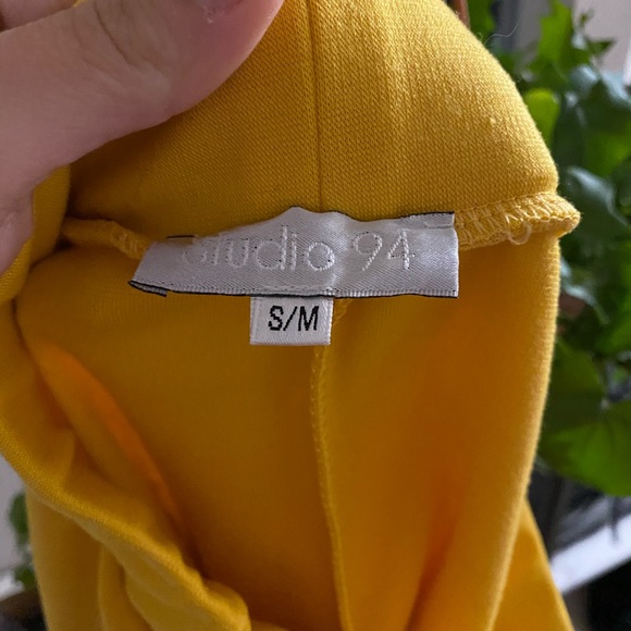 Mustard Yellow Pencil Skirt w Slit - Picture 2 of 3